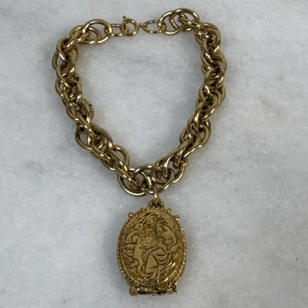 1960's Corday Gold Tone angels creme Perfume Bracelet 8"